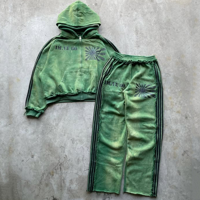 Mua Custom Vintage Acid Wash Reverse Stitch Double Hood Hoodies And Sweatpants Set Mens Sweatsuit Running Set Track Suit cho nam giới online manufacture