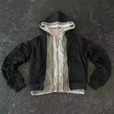 Mua Streetwear Zip Up Hoodie Collar Hooded OEM Custom Ba lớp Hoodies cho nam giới online manufacture