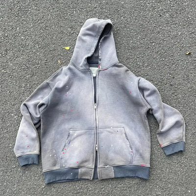 Mua Người đàn ông tùy chỉnh Trọng lượng nặng, kích cỡ lớn, Crop Boxy Zip Up Stone Acid Wash Hoodie Unisex online manufacture