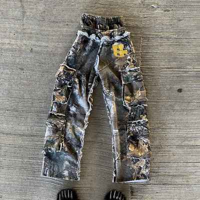 Mua Đặt hàng tùy chỉnh vòng eo đôi Trọng lượng nặng Cotton Vintage Acid Wash Sweat Pants Bị đau đớn Rhinestone Wide Leg Sweatpants cho nam giới online manufacture