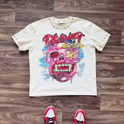 Mua Áo thun in hình tùy chỉnh Áo phông hộp ngoại cỡ 100% Cotton Đính đá Rhinestone Giặt axit Rơi vai cho nam online manufacture