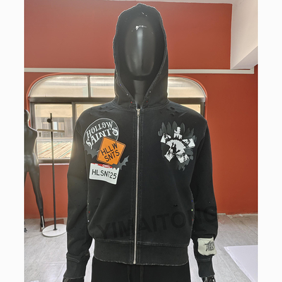 Mua Áo Hoodie Có Khóa Kéo, Thêu Vá, Nặng Ký, Cotton, Phong Cách Đường Phố, Giặt Kiểu Vintage, Áo Hoodie Có Khóa Kéo Nam online manufacture