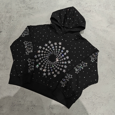 Mua Áo Hoodie Oversized Rộng Thùng Thình Đính Đá Kim Cương Sang Trọng Tùy Chỉnh, Áo Nỉ Chui Đầu Phong Cách Vintage Đường Phố, Áo Hoodie Đính Đá Nặng Ký cho Nam online manufacture