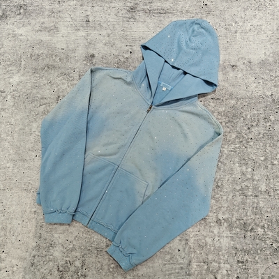 Mua Ước tính 2025 Streetwear Trọng lượng nặng Rhinestone Hoodie Unisex Blank Vintage Sun Fadeed Acid Wash Zip Up Hoodies lớn online manufacture