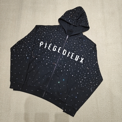 Mua Áo Hoodie Nam Có Khóa Kéo, Vải French Terry Tùy Chỉnh 100% Cotton Dày, Thêu Họa Tiết Rách, Đính Đá online manufacture