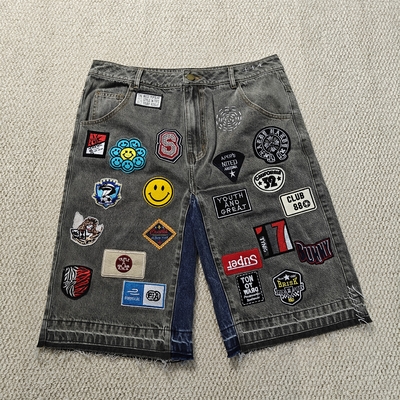 Mua Miếng vá thêu tùy chỉnh Logo Túi Jorts Streetwear Chất lượng cao Mép thô Quần short jean denim cổ điển cho nam online manufacture