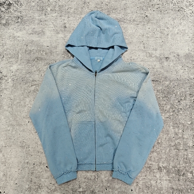 Mua Ước tính 2025 Streetwear Trọng lượng nặng Rhinestone Hoodie Unisex Blank Vintage Sun Fadeed Acid Wash Zip Up Hoodies lớn online manufacture