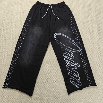 Mua Quần Jogger Tùy Chỉnh Quần Nỉ Quá Khổ Cotton French Terry Ống Suông Rộng Rãi Giặt Axit Ống Loa Đính Đá Rhinestone Cho Nam online manufacture