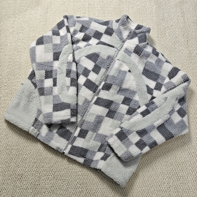 Mua Trang phục đường phố chất lượng cao tùy chỉnh mùa đông Patchwork Plaid Fleece ấm áp Zip Up Fluffy Hoodie Lined Tie Dye Sherpa Jacket online manufacture