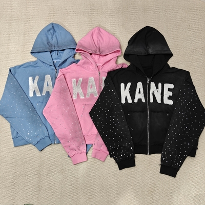 Mua Custom 2025 New Dirty Washed Mens hoodies Y2k Streetwear Vintage Distressed Applique Embroidery Rhinestone Zip up Hoodie online manufacture