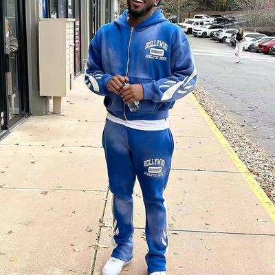 Trang phục đường phố theo yêu cầu Hoodie và quần thể dục zip cắt cổ điển với thêu khăn