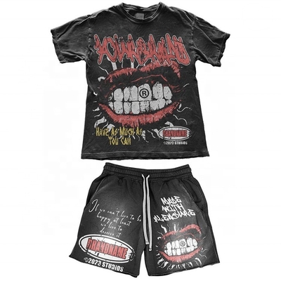 Hình mẫu chữ cái loại Logo in tùy chỉnh Mặt trời mờ Tees áo thun và quần short thiết lập cho nam giới