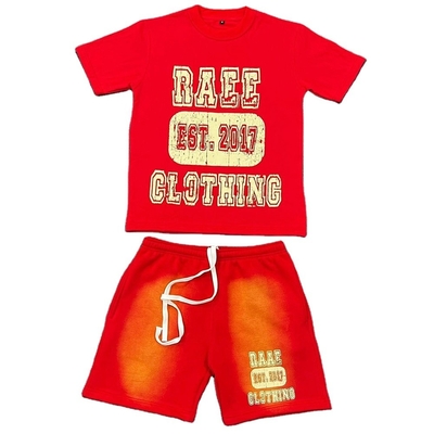 Chiều trang phục thể thao Đồ mặc mồ hôi Unisex áo thun và quần short tùy chỉnh của nam giới được đặt với giặt axit