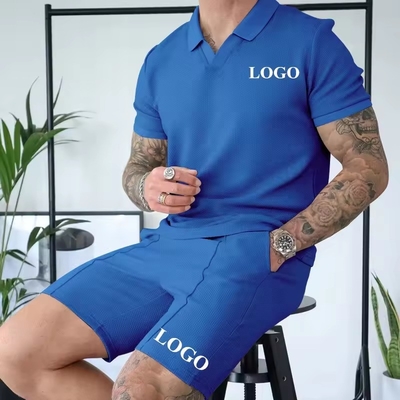 Bộ đồ thể thao mùa hè được thiết kế riêng cho nam giới màu cứng áo thun Polo và quần short Waffle