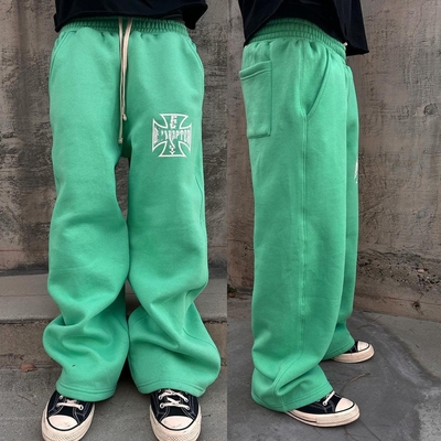 Street Style Logo tùy chỉnh Ác rửa quần thể dục với chân thẳng rộng
