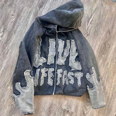 Nhãn hiệu đồ họa tùy chỉnh Zipper Vintage thêu dán Nhãn hiệu tùy chỉnh Hoodies nam