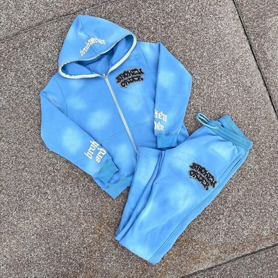Nhãn hiệu Unisex Đàn ông Hoodies Set Custom Full zip up hoodie trang phục thể thao Ác rửa áo giày