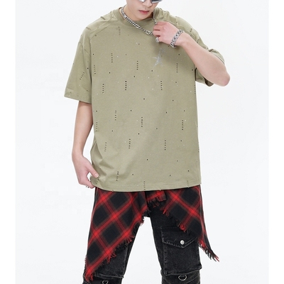 240Gsm Cotton Oversized Glitter T-Shirt cho nam giới Patchwork Raglan tay áo