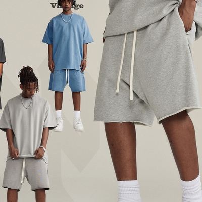 Mùa hè 2024 Nam Ác rửa chạy bộ tập thể dục phòng tập thể dục Vintage Elastic Thắt lưng Raw Hem Shorts