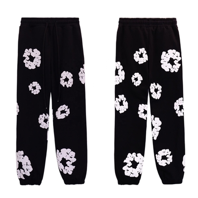 Unisex Street Wear Track Bottom với Custom Kapok Puff Print Logo trong Light Wash