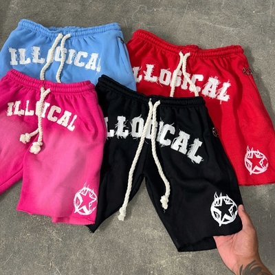 Đồ phố tùy chỉnh cho nam giới Dây kéo dày Vintage Applique Sweat Short Cut Edge Acid Wash