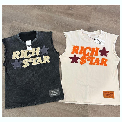 Đàn ông Hip Hop 100% bông axit rửa tay không Tank Top với logo thêu tùy chỉnh