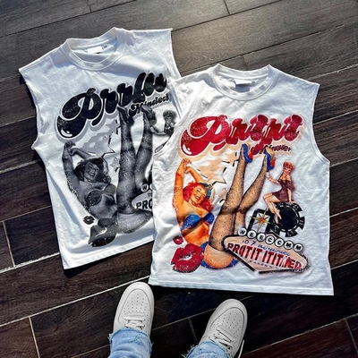 Logo tùy chỉnh in màn hình lụa áo sơ mi không tay áo cho đàn ông 100% bông đội ngũ cổ Tank Tops
