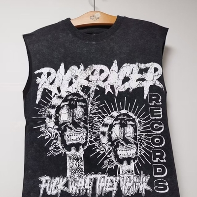 Terry Fabric Custom Hip Hop Tự chọn cắt lớn Xanh Hem Crop Tank Tops Cotton T-shirt cho nam giới