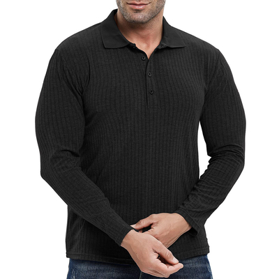 Áo Polo T-Shirt Custom Rib Knit Đàn ông cơ bắp phù hợp tay áo dài Tee tập luyện cho phòng tập thể dục và golf