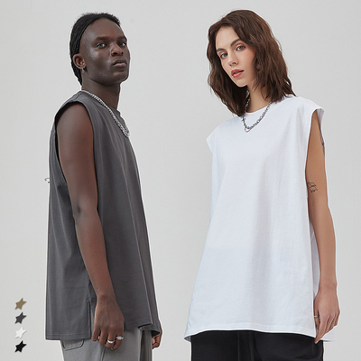 Bóng rổ thể thao không tay áo Slit Tank Top Custom 100% Cotton Đen Mens Gym Customized