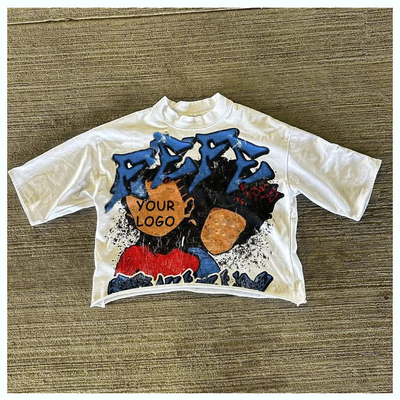 Streetwear Logo tùy chỉnh Dtg in thiết kế tay ngắn Mens cắt và may đồ họa Boxy Fit T-Shirt cắt