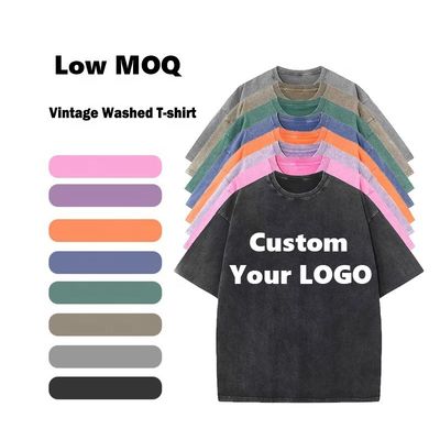 Solid hoặc Custom Pattern Type Áo thun nam Ác rửa vintage Hỗ trợ Logo tùy chỉnh