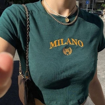 2024 Logo chữ ký thêu tùy chỉnh Crop Top Baby Tees Phụ nữ Y2k Tight Tshirt
