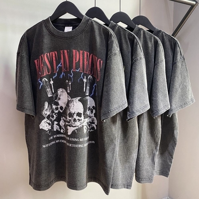 High Street Acid Wash áo thun Unisex màu đen với logo tùy chỉnh 1000 số lượng