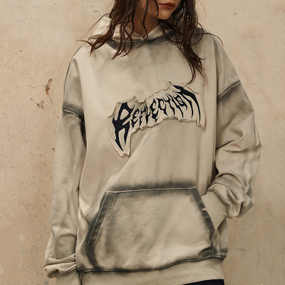 500gm đan quá lớn Patch thêu Logo đàn ông Vintage áo phông hooded áo phông đàn ông