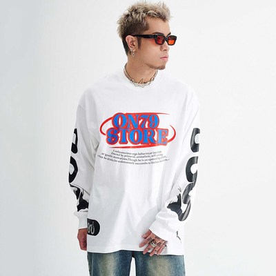 100 phần trăm bông áo sơ mi tay dài 230gm Heavyweight Letter Graphic cho nam giới