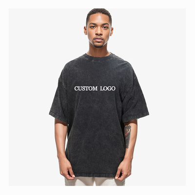 Áo thun tùy chỉnh 260 gsm 100% Cotton Streetwear Hip Hop Blank Acid Wash Áo thun cổ
