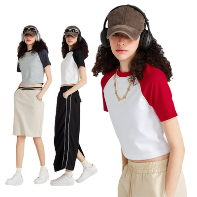 Vintage tương phản Raglan tay áo sơ mi bóng chày cho Mỹ Streetwear kiểu phụ nữ nóng