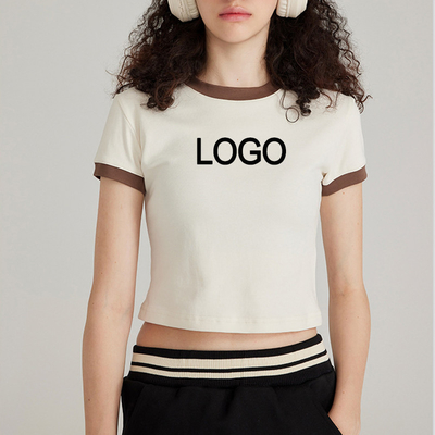 Phong hoa trang trí nữ Y2k Vintage Young thời trang tương phản Ringer Crop áo thun