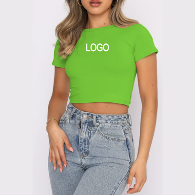 Y2K tay ngắn đội xe cổ polyester cơ bản Tee cho phụ nữ tùy chỉnh Crop Top áo thun