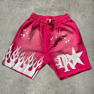 màu xanh đen Ácide wash quần short màu vàng Drawstring Closure Graphic Print Cotton Pháp Terry Streetwear quần short nam giới
