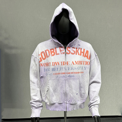 S-6XL kích cỡ tùy chỉnh Hoodie đau khổ 100% Cotton Pháp Terry Sun Fade Acid Wash