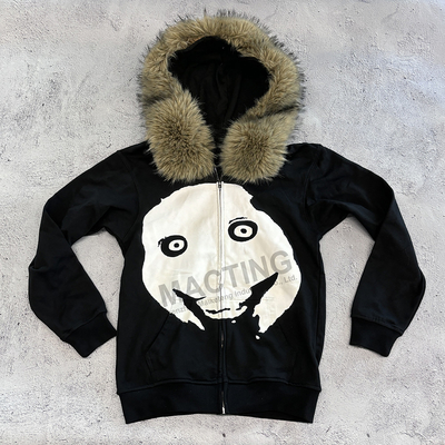 Custom Winter Thick Fux Fur Hooded Zip Up Hoodie in Boxy Cropped Zipper Jacket Style cho nam giới