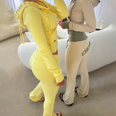 Đồ thêu theo yêu cầu Cotton Knit Y2k Flared Running Tracksuits Phụ nữ cắt tỉa Slim Fit Skinny Suit Suit phụ nữ