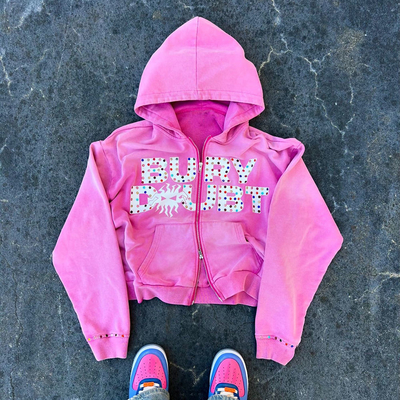 Thịt lông vintage được giặt theo yêu cầu Pháp Terry Trọng lượng nặng dày đá rhinestone tinh thể Double Zip Up Hoodie đàn ông