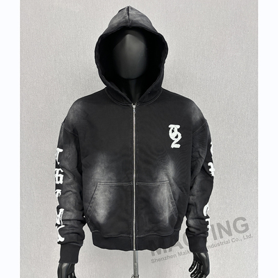 Logo tùy chỉnh có kích thước lớn, phù hợp với hộp, cắt ghim lên Hoodies nặng vintage giặt thắt thêu Hoodie