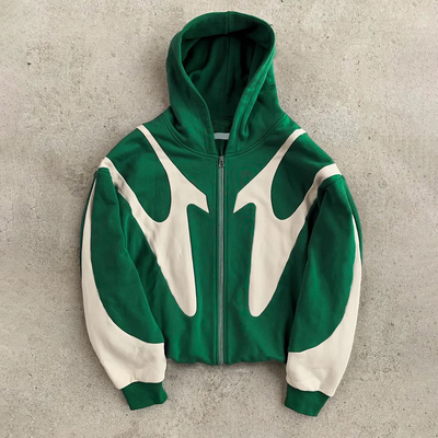 Đặt hàng tùy chỉnh 100% Cotton French Terry Heavyweight 500gm Oversized Zip Up Vintage Hoodie Men patchwork Hoodies