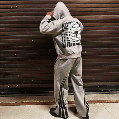 In màn hình tùy chỉnh Rhinestone Tracksuits Zipper Acid Wash Sweatsuit Hoodie cổ điển Track Sweatpants và Hoodie Set cho nam giới