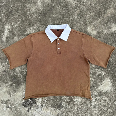 Nhà sản xuất chất lượng cao 100% Cotton Vintage Acid Wash Boxy Crop T-Shirt Custom Homme Áo Polo tay ngắn cho nam giới