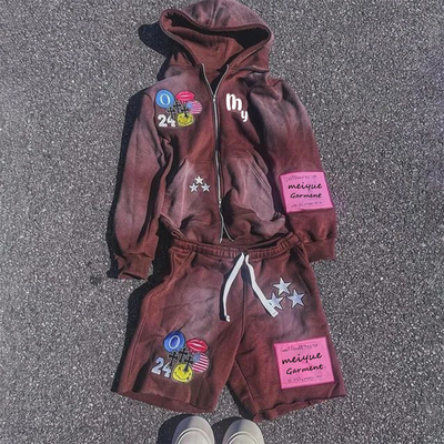 Bộ quần shorts và áo khoác hoodie cotton lớn cho nam giới màu sắc tùy chỉnh màn hình in thêu áo khoác